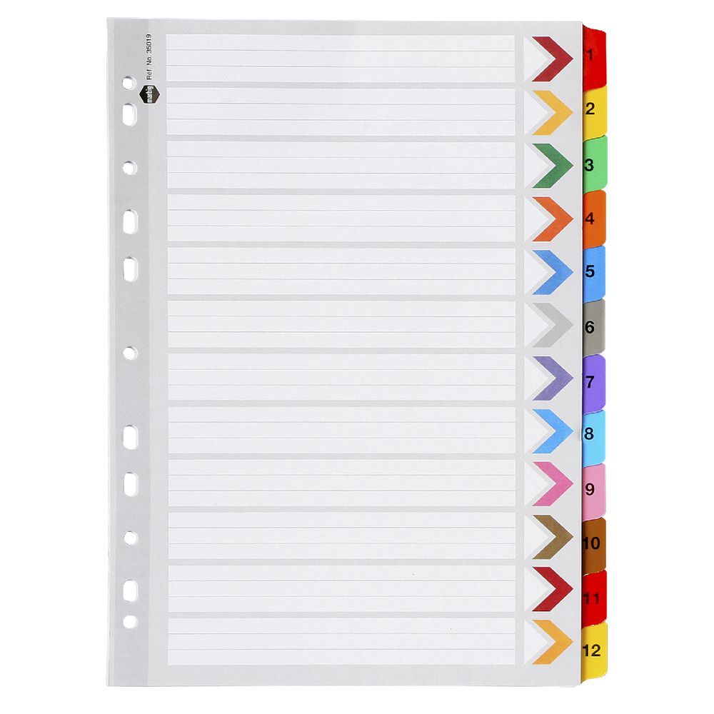 Marbig 1-12 Tab Coloured Plastic Dividers