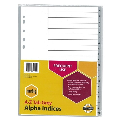 Marbig A-Z Tab Grey Alpha Indices