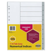 Marbig 1-10 Tab Grey Numerical Indices