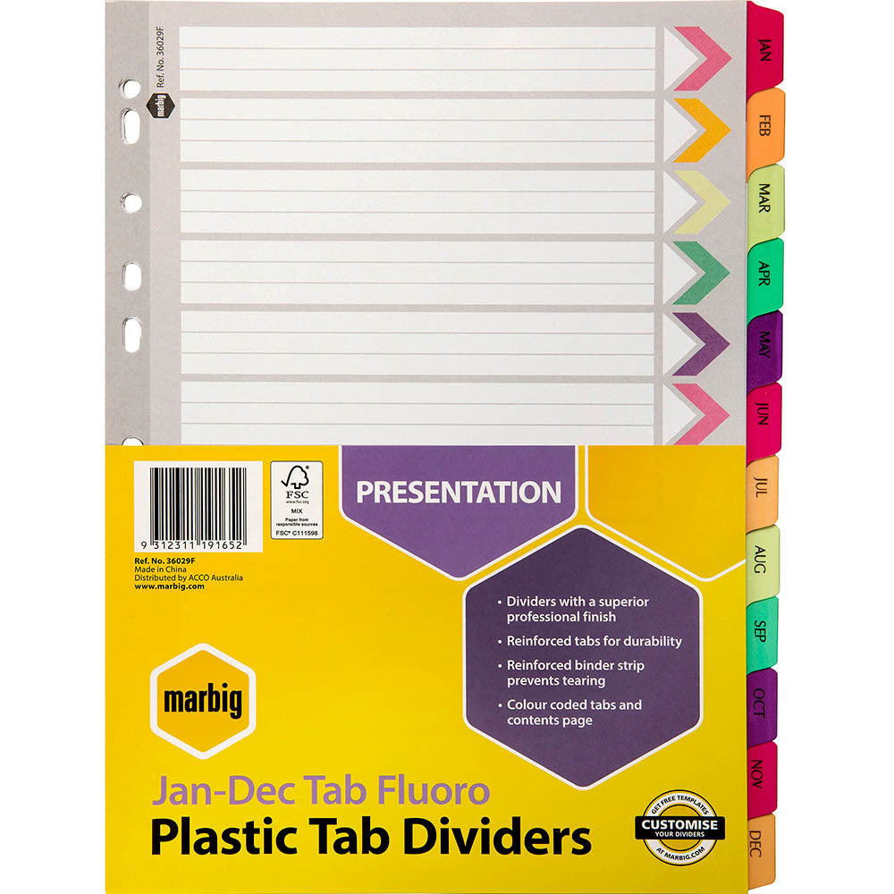 Plastic Dividers - Jan-Dec Tab: Fluoro