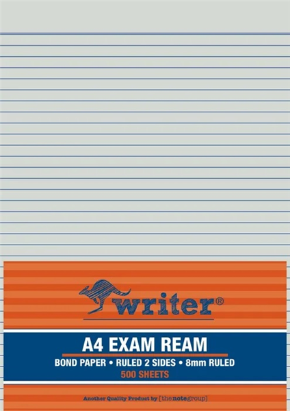 Writer A4 Exam Ream - Bond Paper 8mm Ruled (500 Sheets)