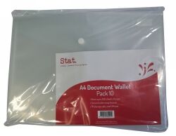 Stat Document Wallet - A4 Polypropylene (PP) With Button: Clear (Pack of 10)