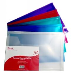 Stat Document Wallet - Foolscap with Gusset: Pack of 10 (Assorted Colours)