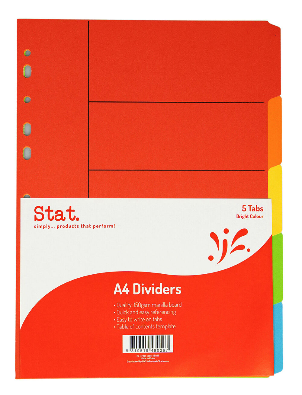Stat Dividers - A4 Bright Colours Manilla 5 Tab