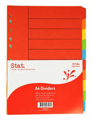 Stat Dividers - A4 Bright Colours Manilla 10 Tab
