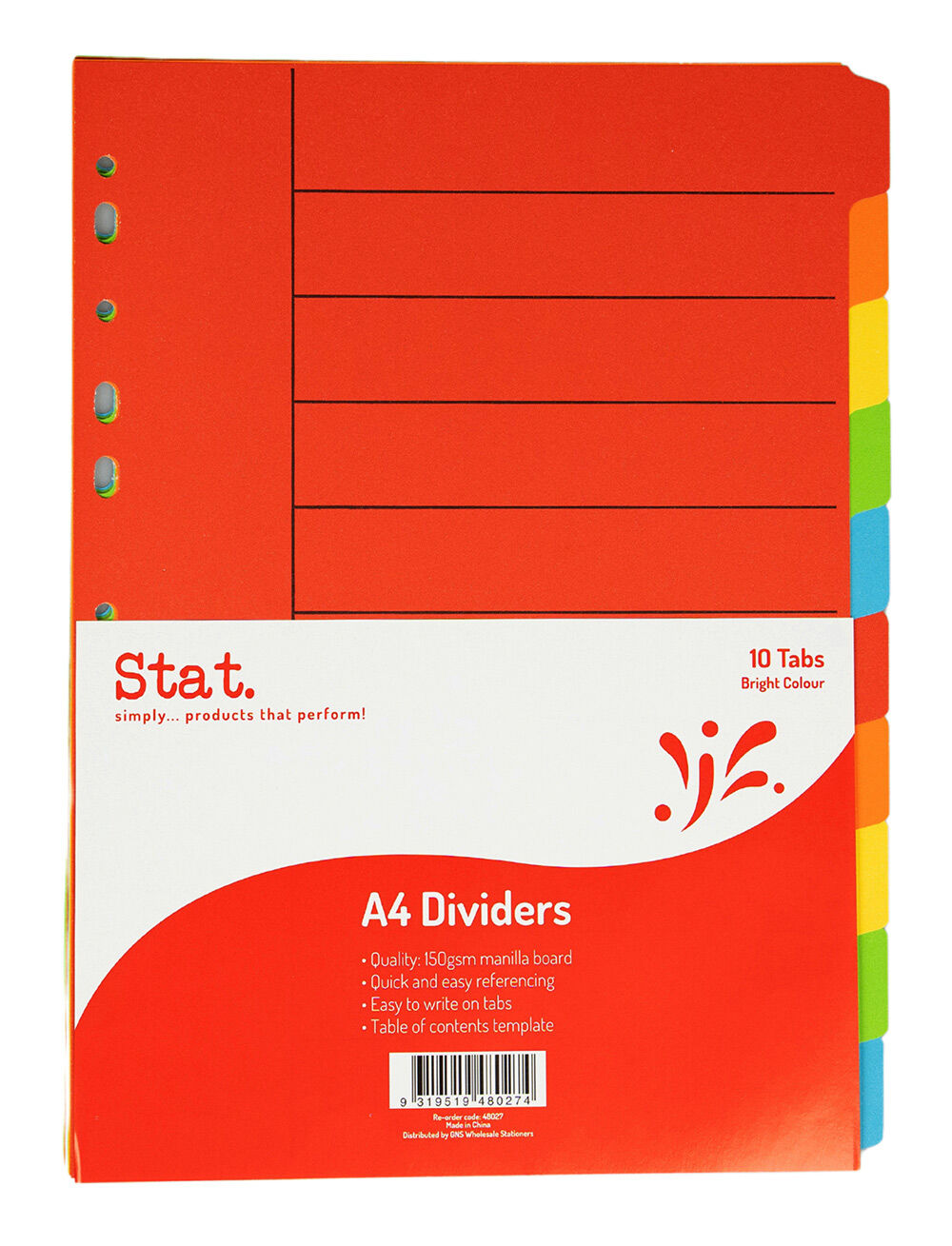 Stat Dividers - A4 Bright Colours Manilla 10 Tab