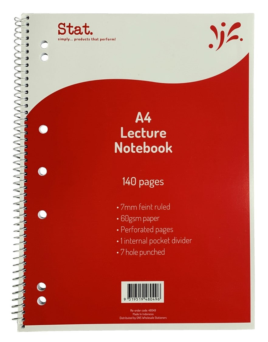 Stat Lecture Book - A4 60gsm (7mm Ruling) Board Cover Red: 140 Pages (Pack of 10)