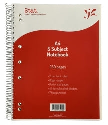 Notebook Stat A4 5 Subject 60gsm 7mm Ruling - Red (250 pages) - Pack of 5