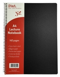 Stat Lecture Book - A4 60gsm 7mm Ruling Polypropylene (PP) Cover: Black 140pg (Pack of 10)