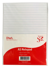 Stat Notepad - A5 55gsm: 8mm Ruling White (50 Sheet)