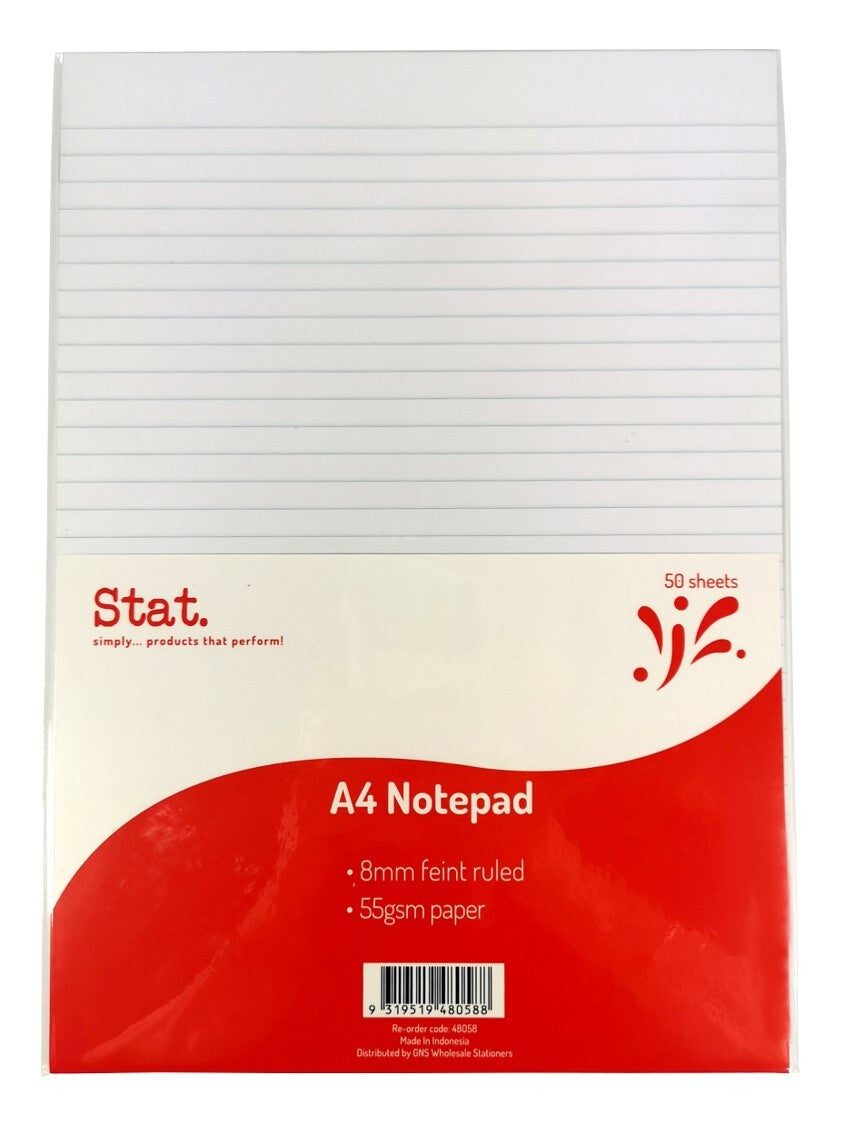 Stat Notepad - A4 55gsm: 8mm Ruling White (50 Sheet)