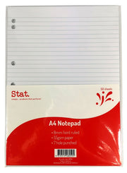 Stat Notepad - A4 (7-Hole Punched) 55gsm: 8mm Ruling White (50 Sheet)