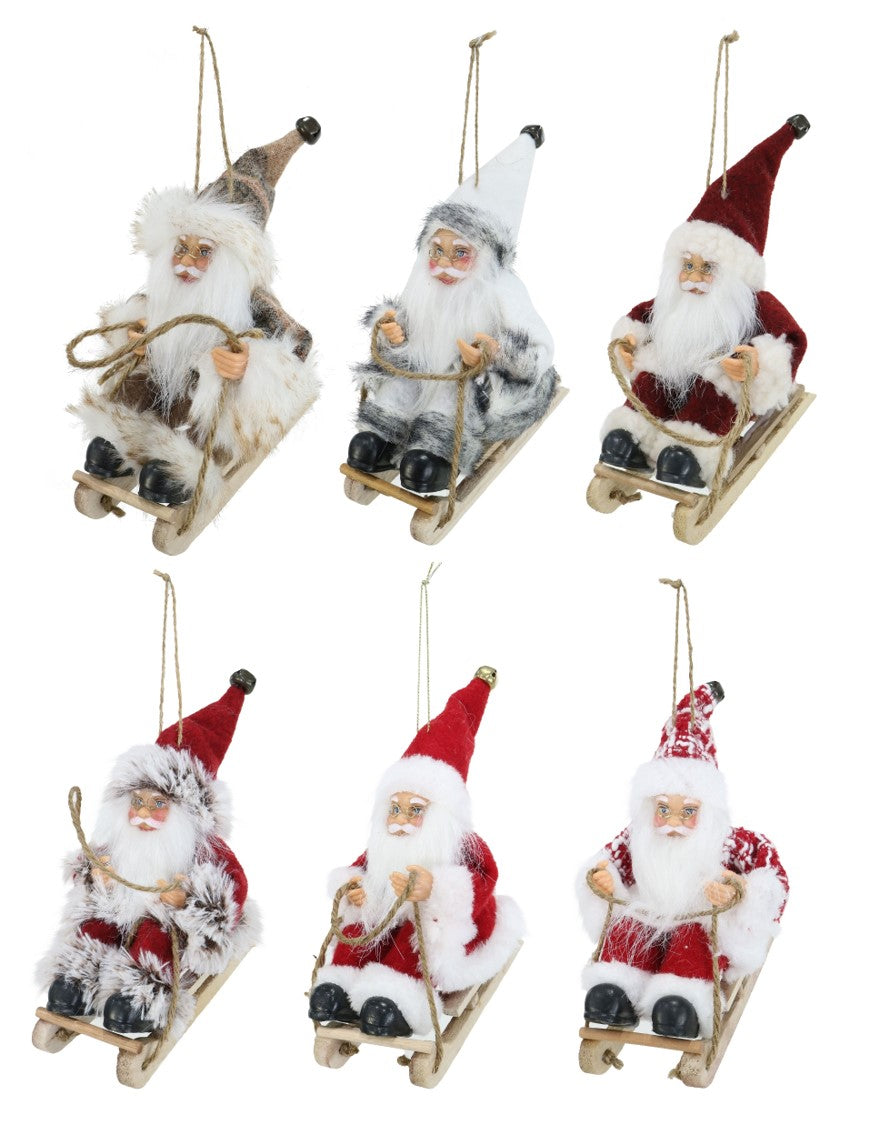 Decoration Wooden Christmas 13CM Santa in Sleigh Assorted