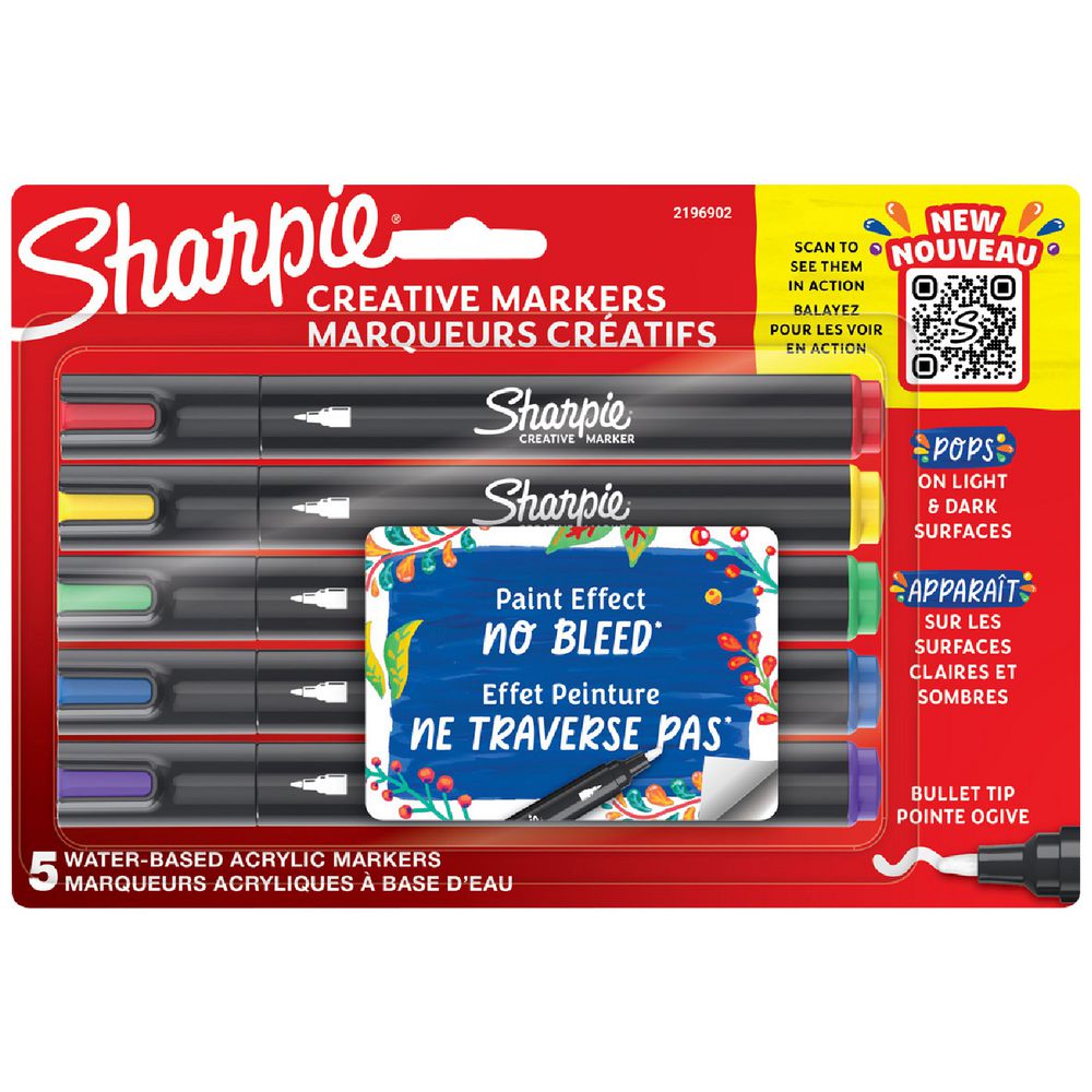 Sharpie Creative Acrylic Markers (Bullet Tip) - Assorted Colours (Pack of 5)