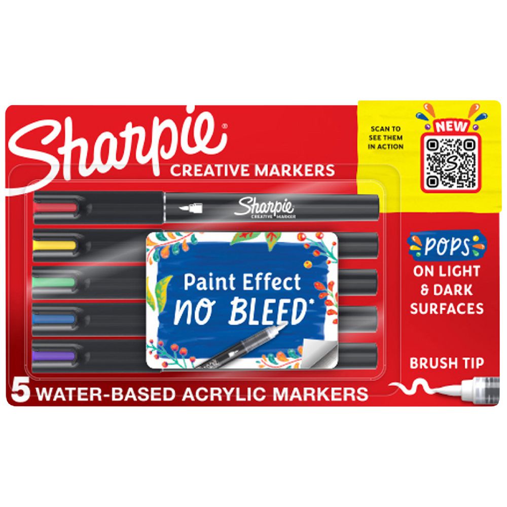 Sharpie Creative Acrylic Markers (Brush Tip) - Assorted Colours (Pack of 5)