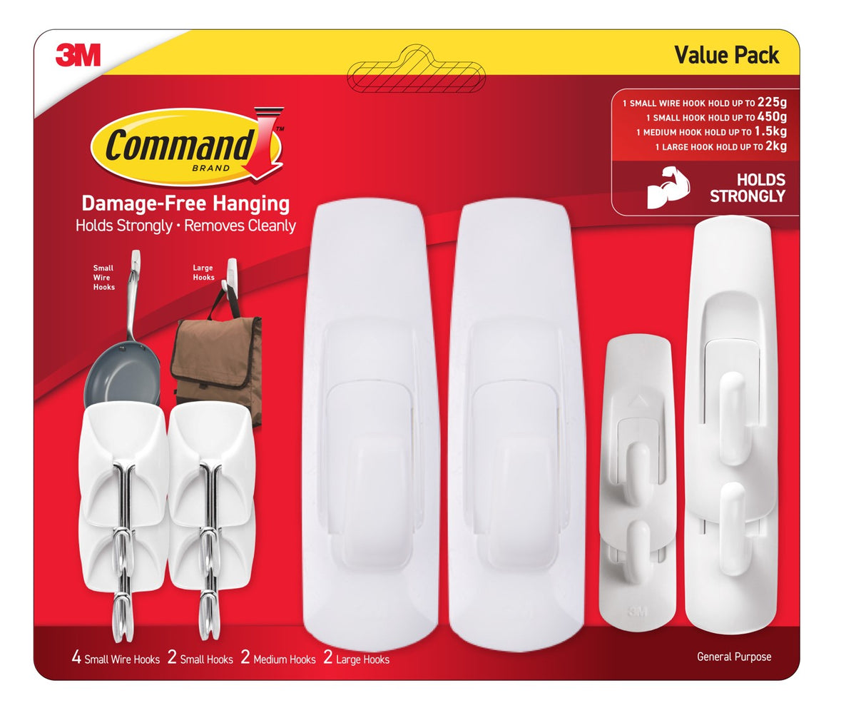 Command Adhesive Mixed Hooks Value Pack White — Pack of 10 (17013-10)