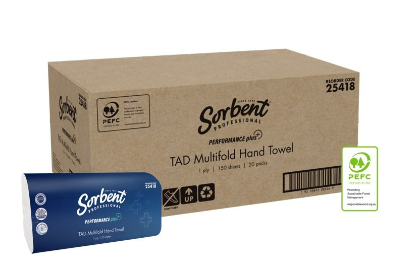 Sorbent Professional Performance Plus Multifold Hand Towels 1 Ply 150 Sheets (Carton of 20)