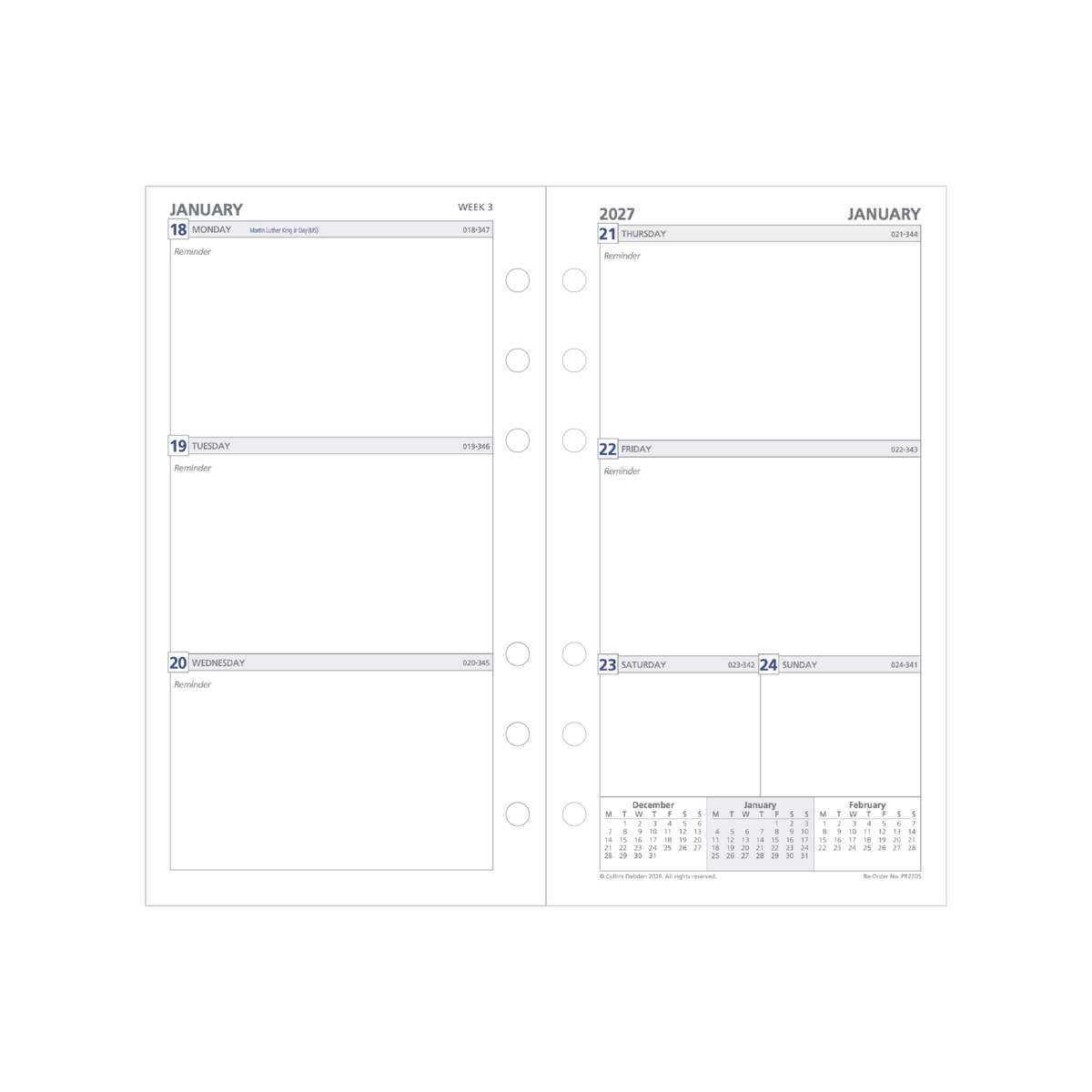 Collins Debden DayPlanner 2027 Personal Diary Refill (172 x 96mm, Week to View, 6-Ring, Unruled) - view 2