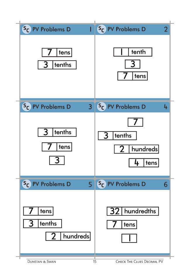 Check the Clues Place Value - Decimal Numbers