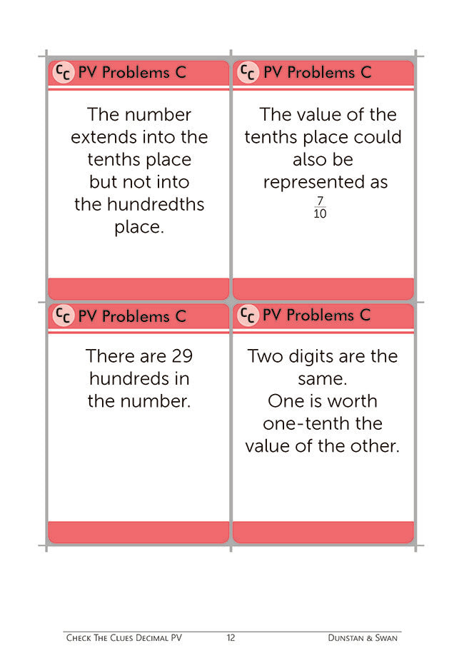 Check the Clues Place Value - Decimal Numbers