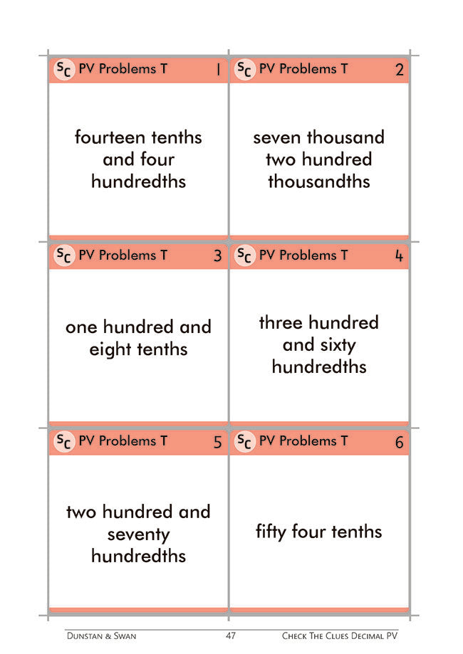 Check the Clues Place Value - Decimal Numbers