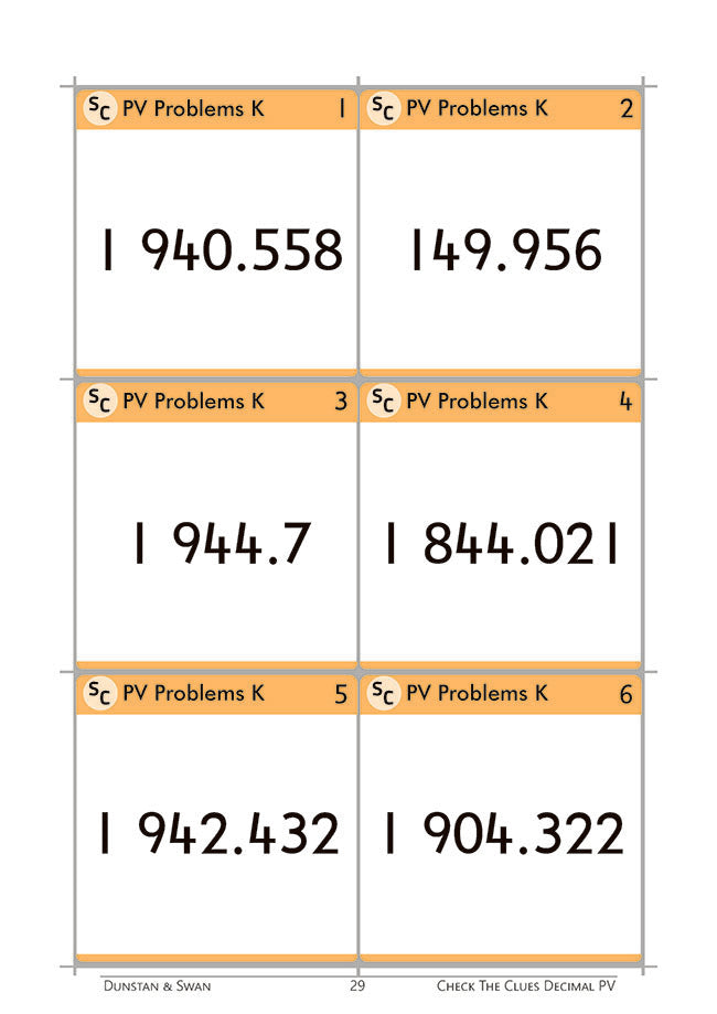 Check the Clues Place Value - Decimal Numbers