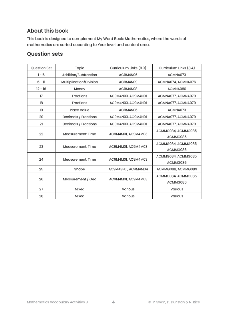 Mathematics Vocabulary Activities Year 4 – Teacher Book