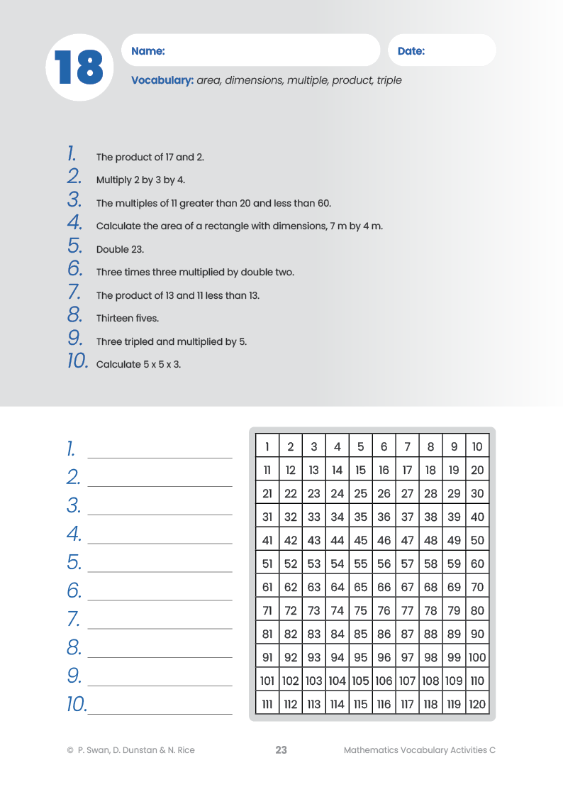 Mathematics Vocabulary Activities Year 5 – Teacher Book