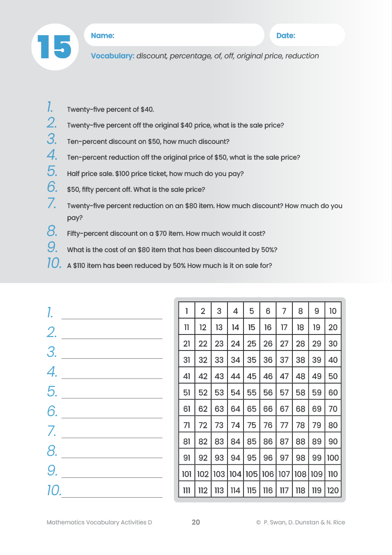 Mathematics Vocabulary Activities Year 6 – Teacher Book