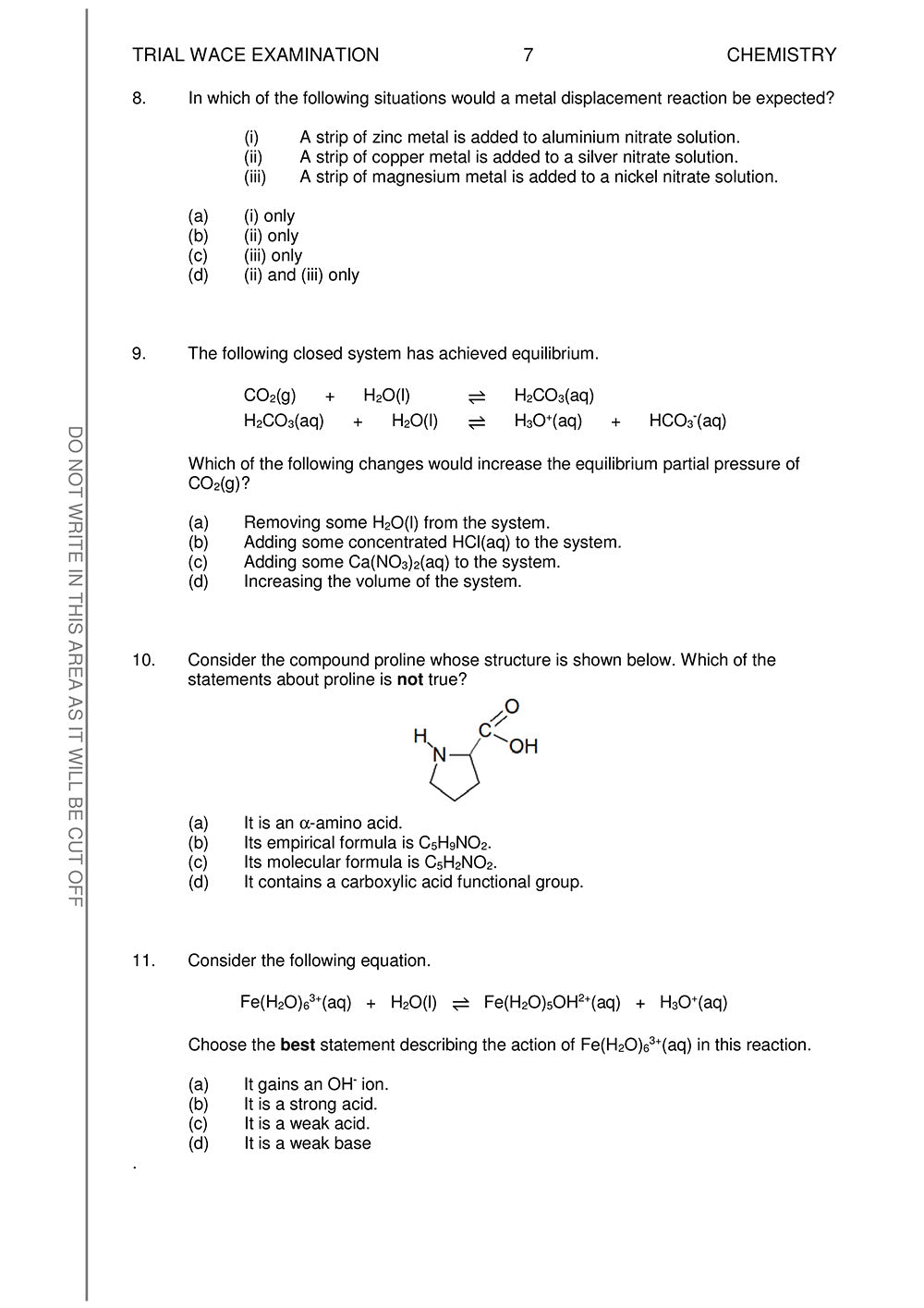 Trial WACE Examination Papers – Chemistry: Units 3 + 4