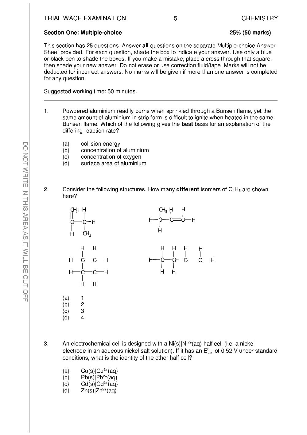 Trial WACE Examination Papers – Chemistry: Units 3 + 4