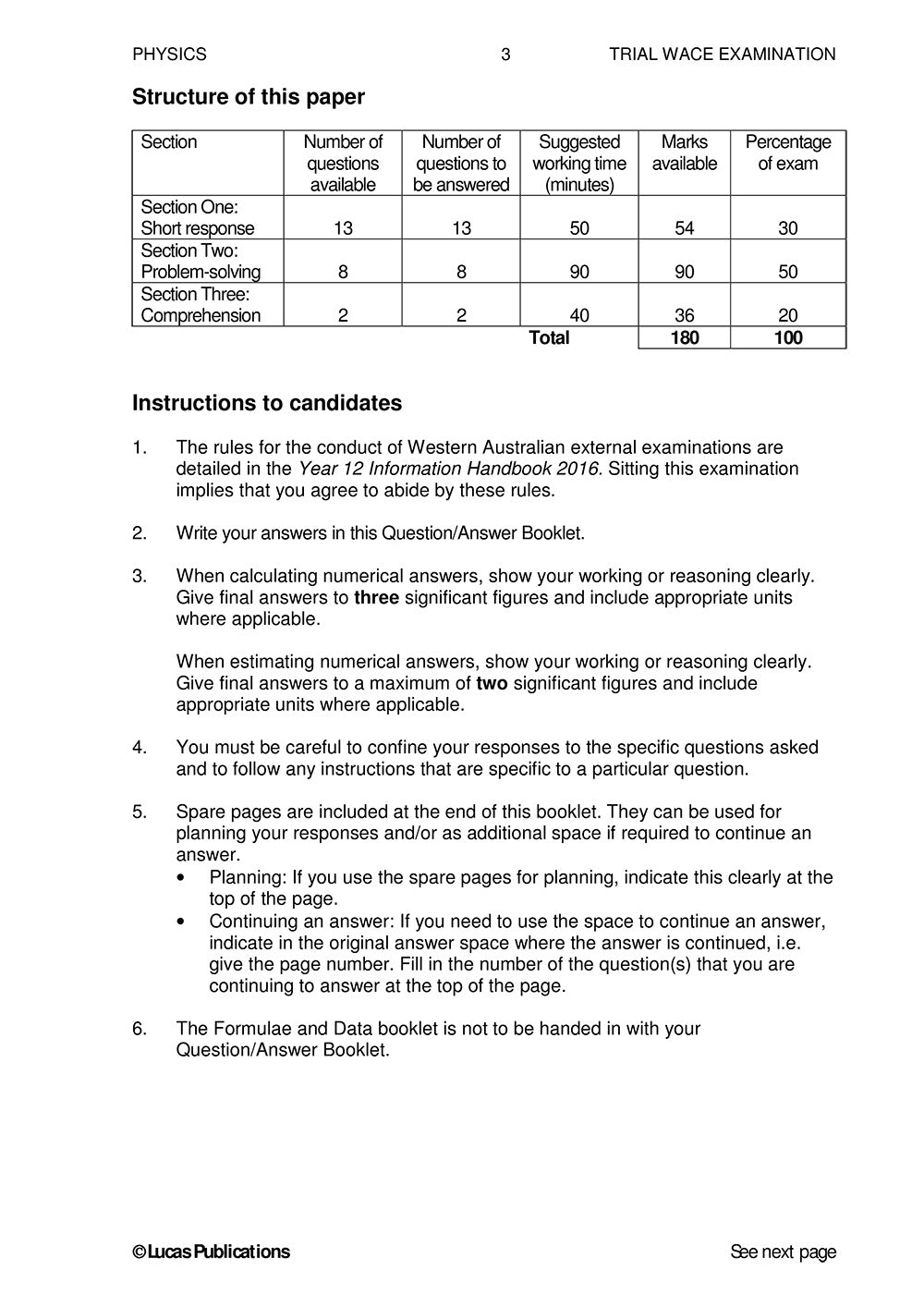 Trial WACE Examination Papers – Physics: Units 3 + 4