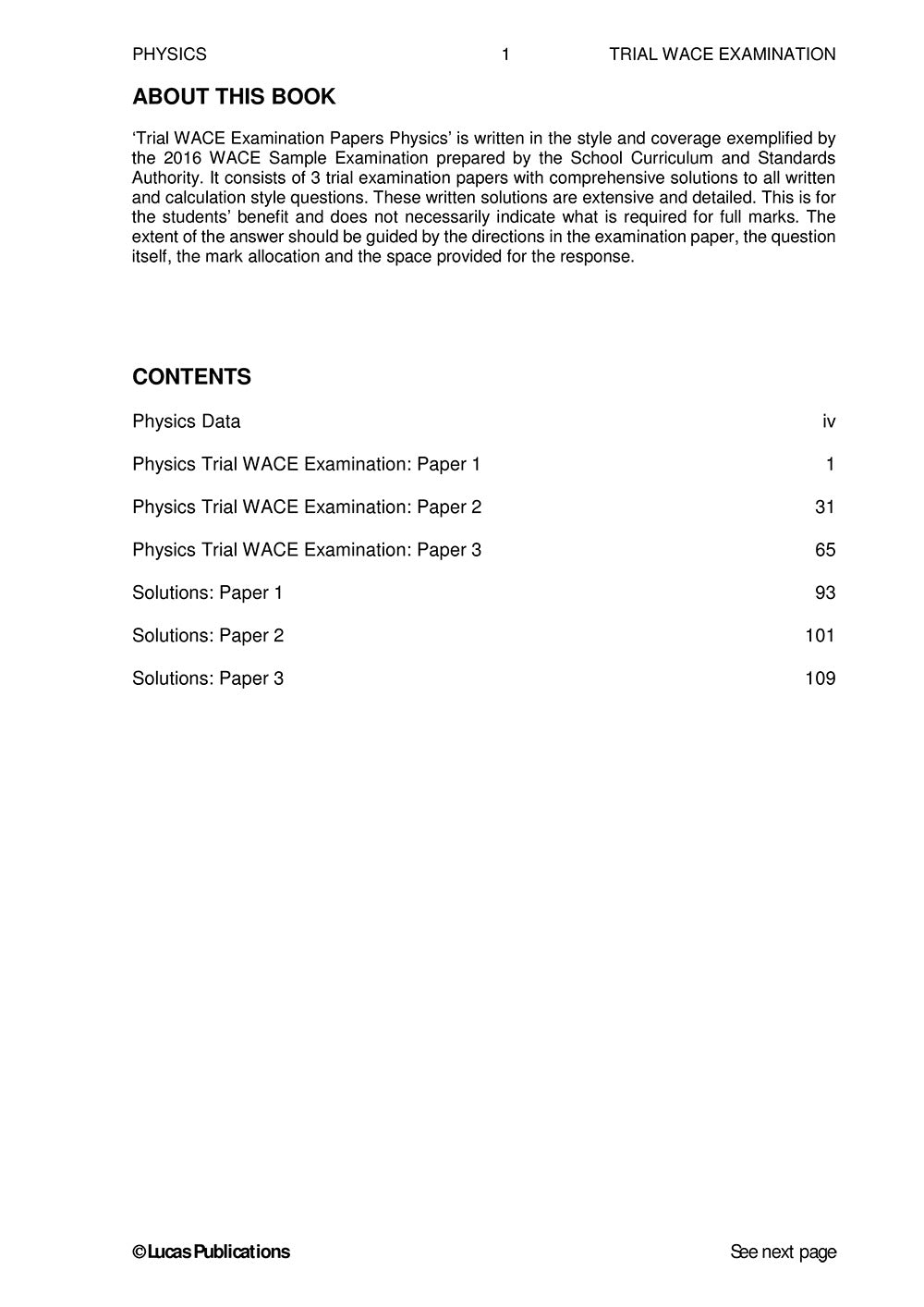 Trial WACE Examination Papers – Physics: Units 3 + 4