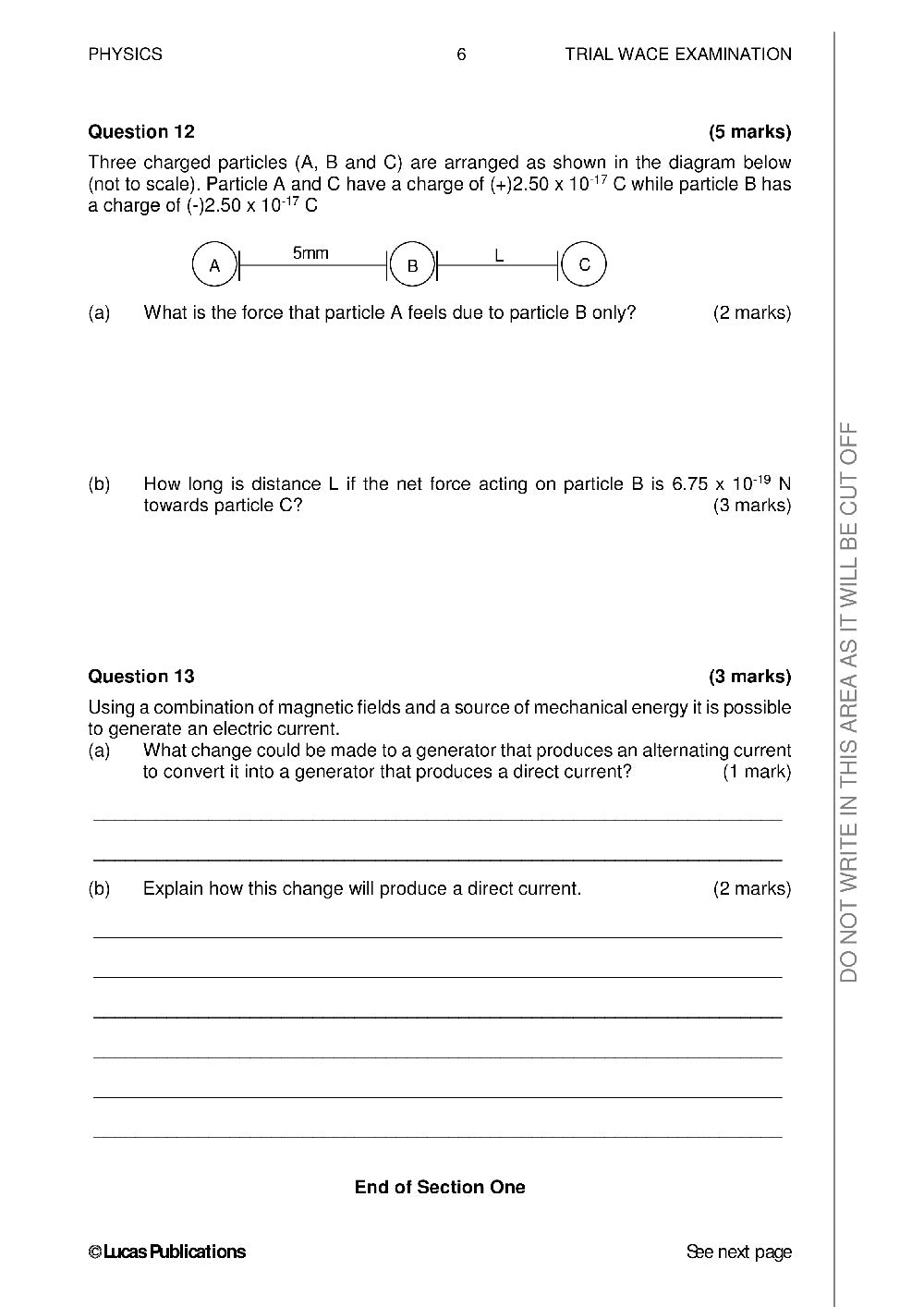Trial WACE Examination Papers – Physics: Units 3 + 4