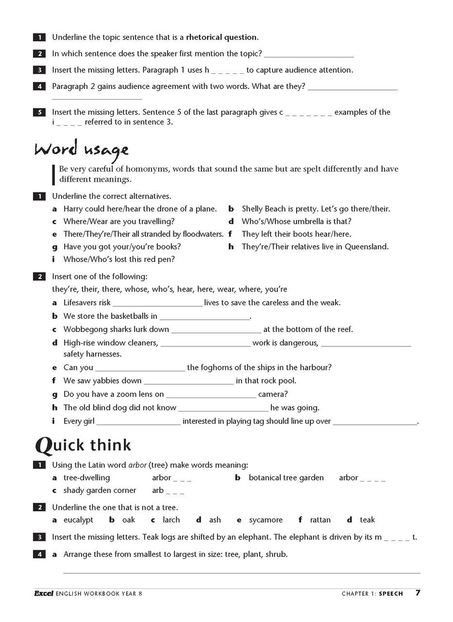 Excel Essential Skills: English Workbook - Year 8