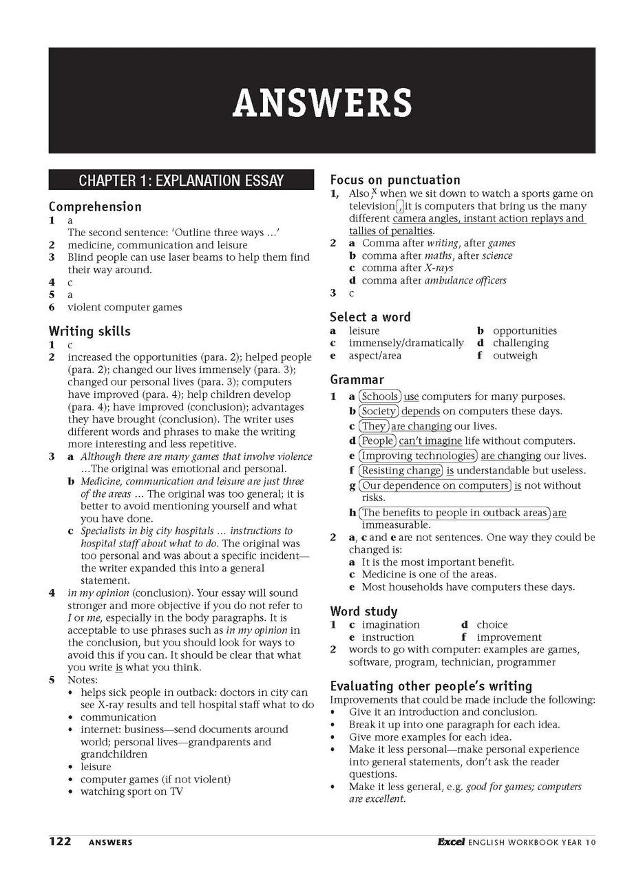 Excel Essential Skills: English Workbook - Year 10
