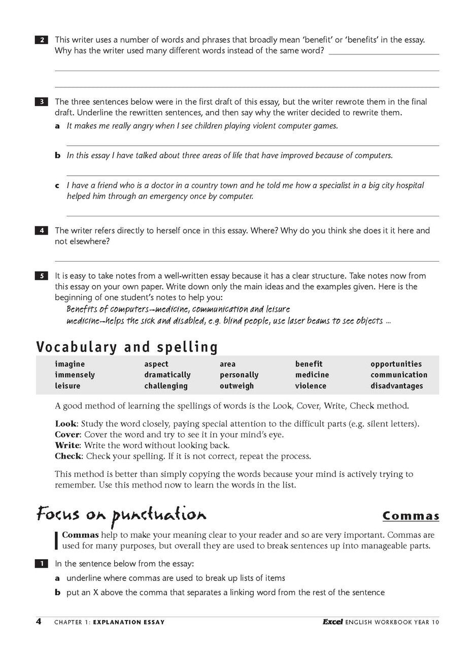 Excel Essential Skills: English Workbook - Year 10