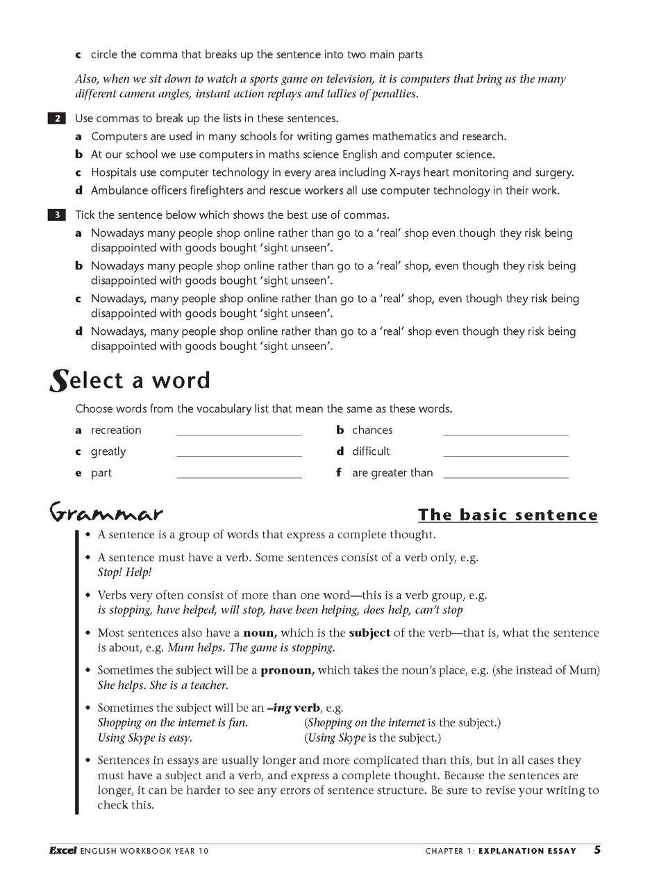 Excel Essential Skills: English Workbook - Year 10