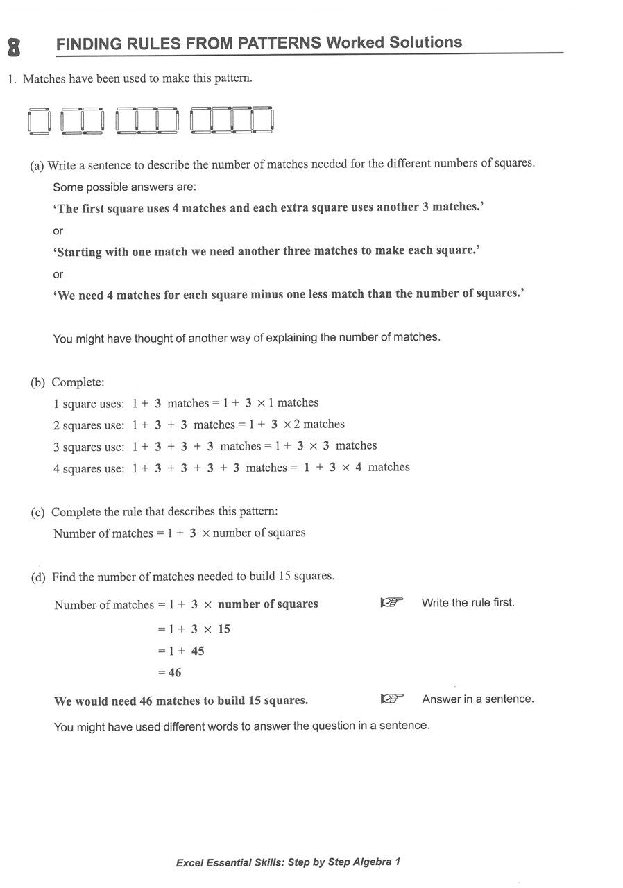 Excel Essential Skills: Step-by-Step Algebra Workbook: Workbook 1 (Years 7-8)