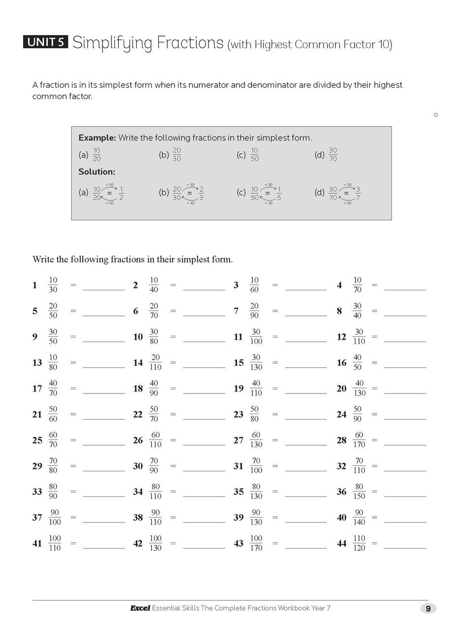 Excel Essential Skills: The Complete Fractions Workbook Year 7