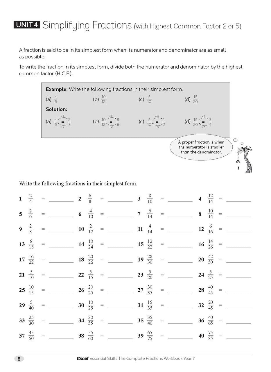 Excel Essential Skills: The Complete Fractions Workbook Year 7