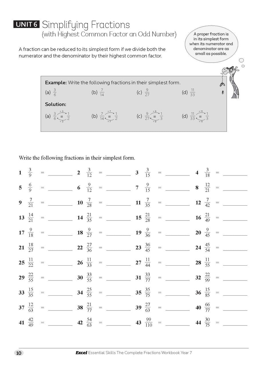 Excel Essential Skills: The Complete Fractions Workbook Year 7