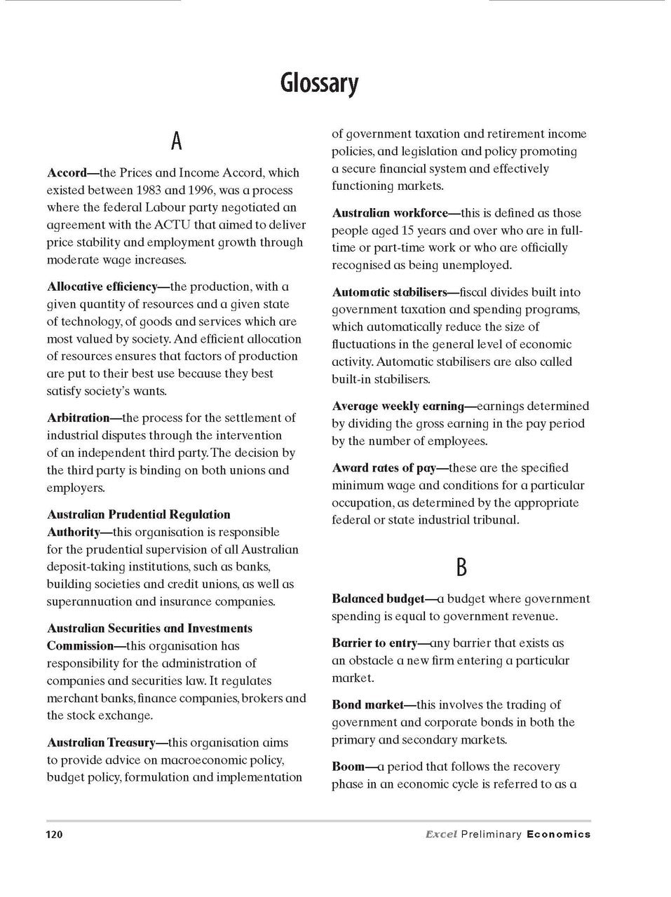 Excel Preliminary - Economics Study Guide: Year 11