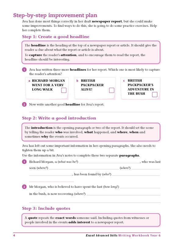 Excel Advanced Skills - Writing Workbook: Year 6