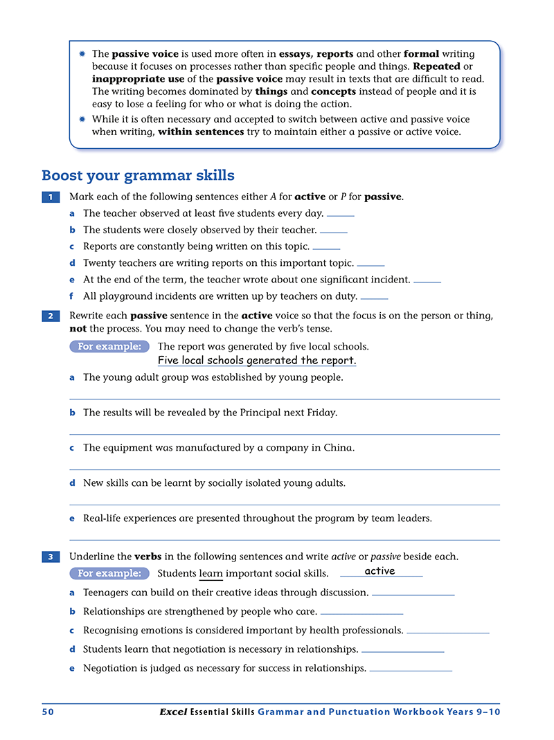 Excel Essential Skills - Grammar & Punctuation Workbook: Years 9-10