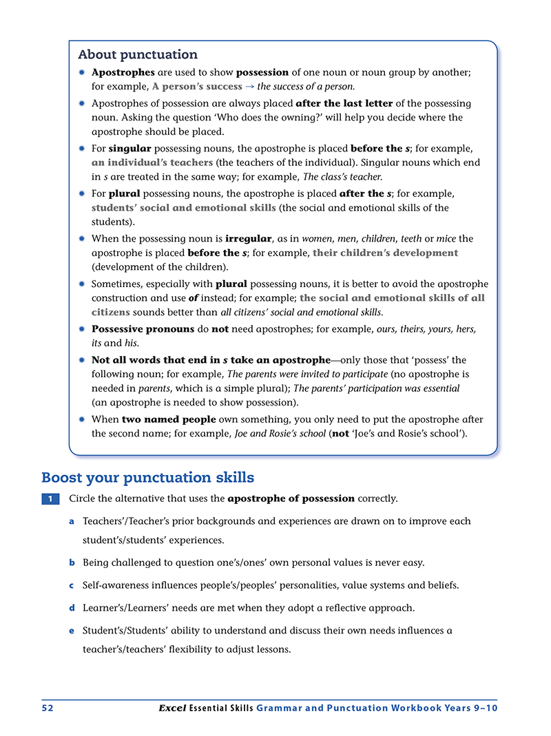 Excel Essential Skills - Grammar & Punctuation Workbook: Years 9-10