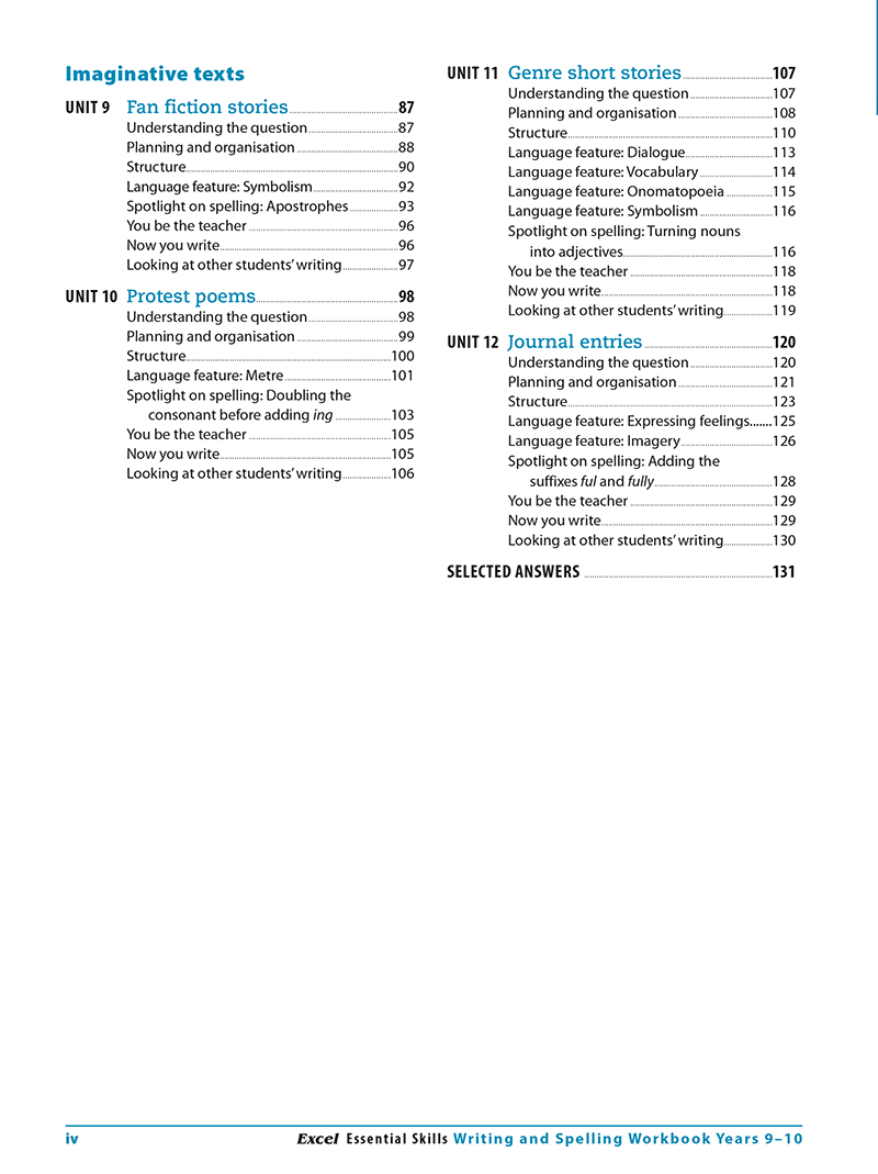Excel Essential Skills: Writing & Spelling Workbook Years 9–10