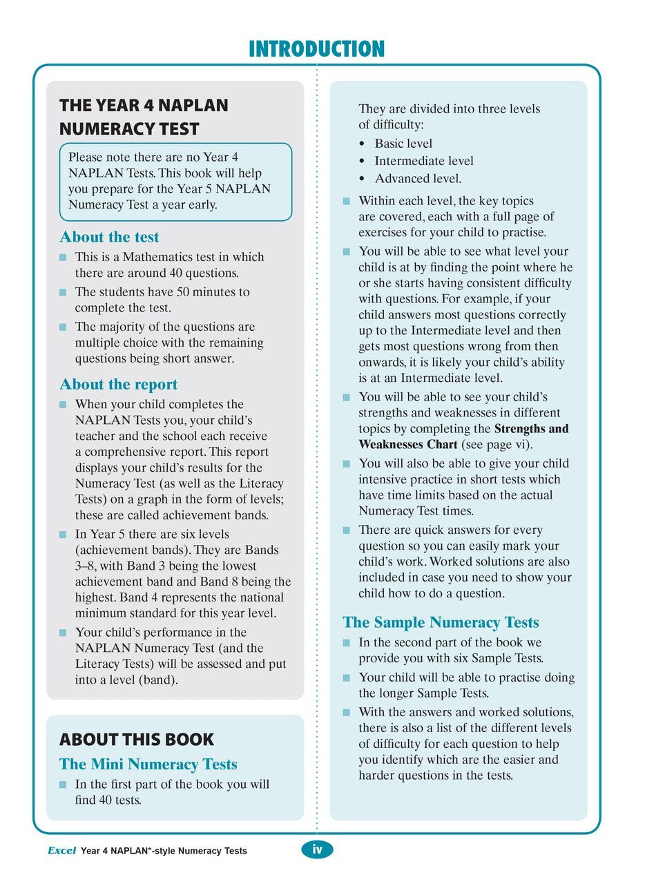 Excel NAPLAN* Style Numeracy Tests - Year 4