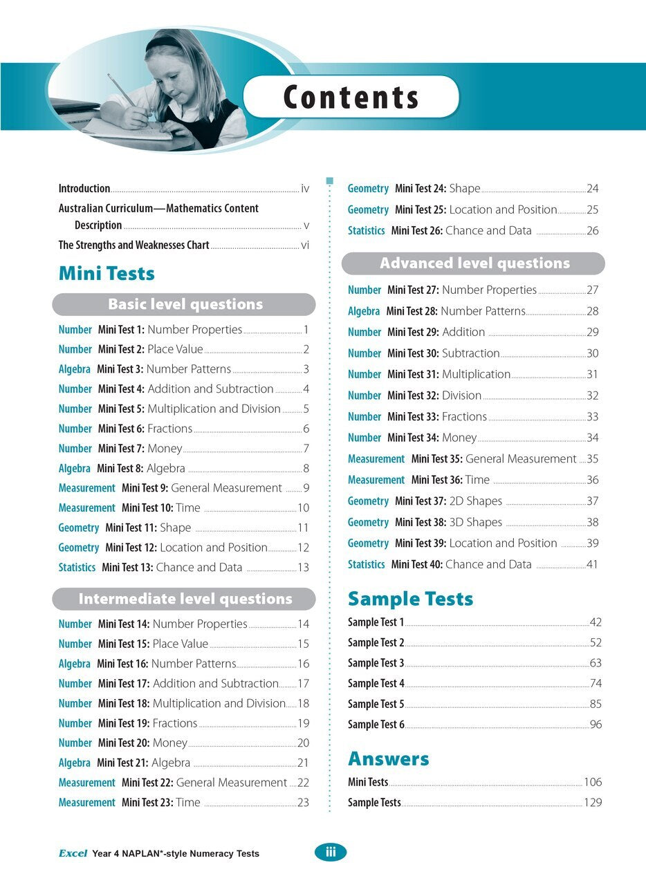 Excel NAPLAN* Style Numeracy Tests - Year 4