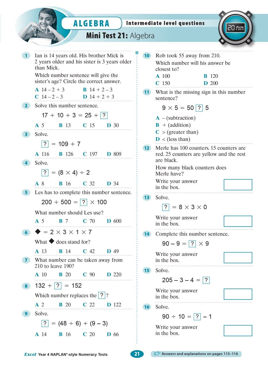 Excel NAPLAN* Style Numeracy Tests - Year 4